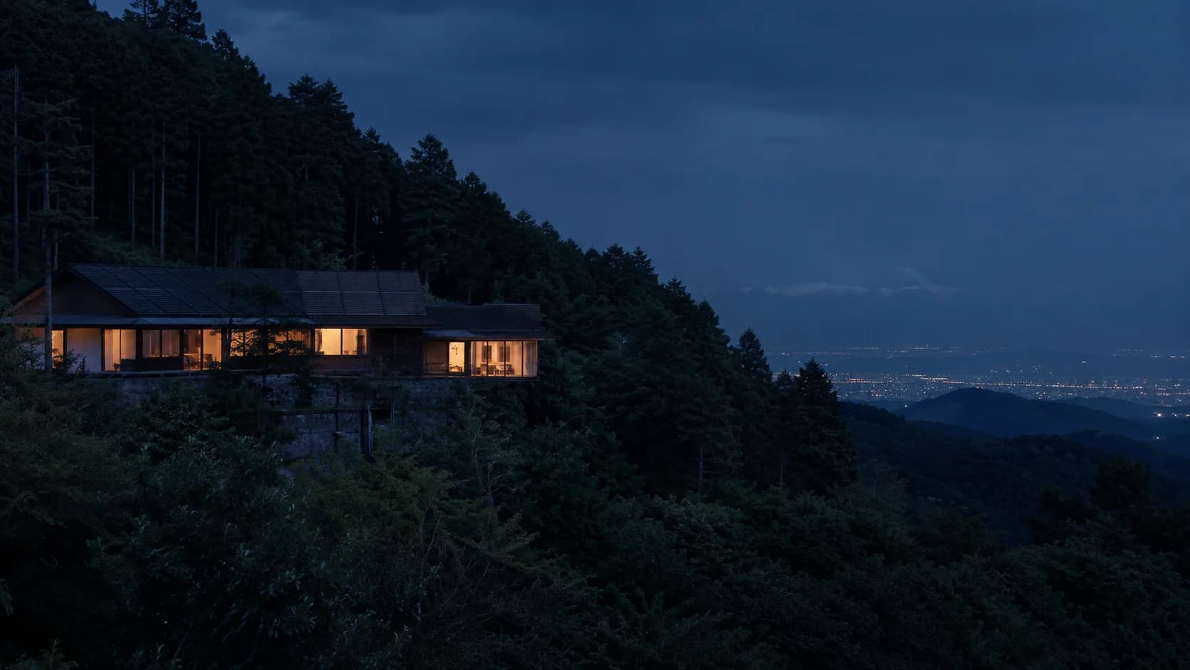 比叡の夕景に佇む別邸